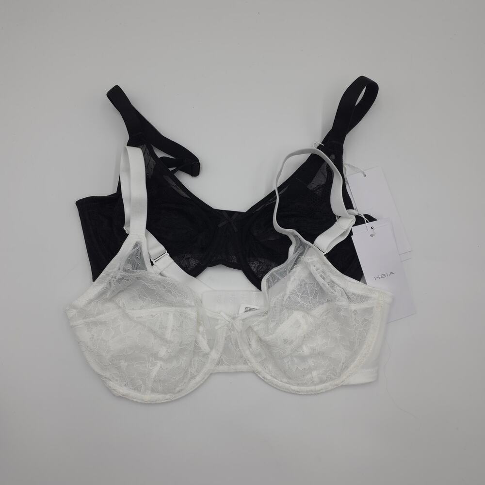 HSIA Bundle of Two Enchante Unlined Lace Underwire Bra in White Black Size 34DD